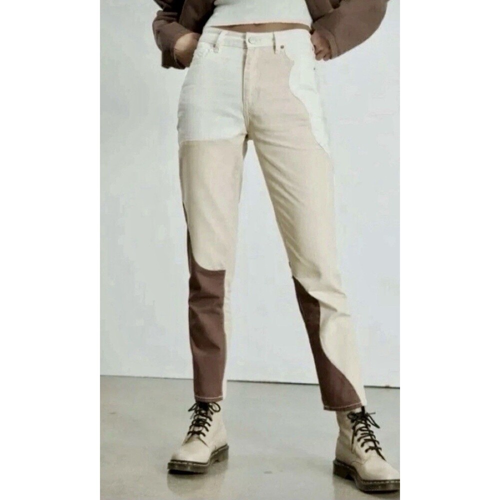 PacSun Eco Tan & Brown Paneled Color Block Mom Straight Leg Jeans Women Size 29